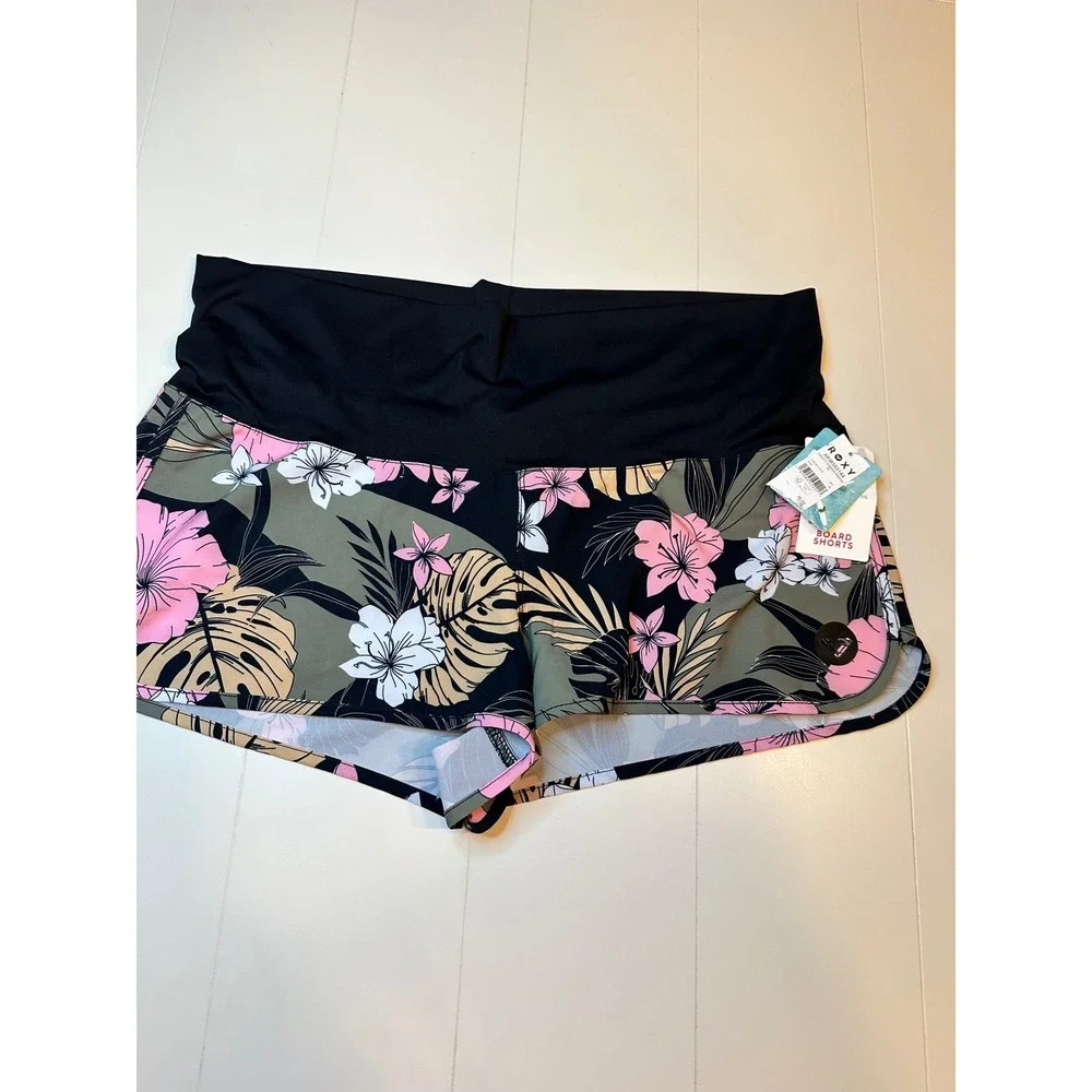 Roxy Board Shorts Women XL Endless Summer Floral Tropical Pink Green Surfcore